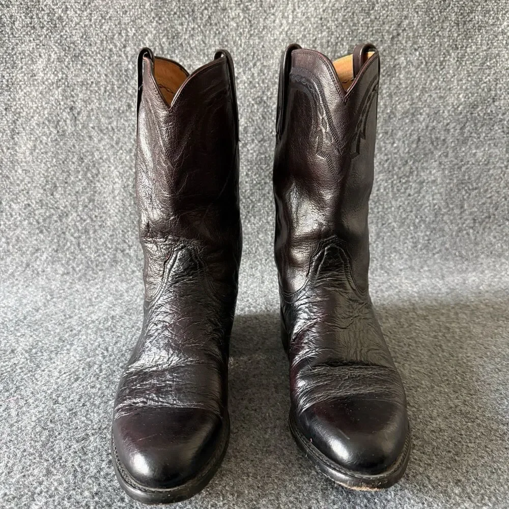 Lucchese 2000 Series Men's Size 9 D Black Cherry Smooth Ostrich Cowboy Boots